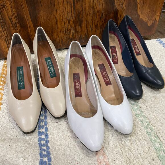 Easy Spirit Shoes - Easy Spirit Leather Heels Bundle Size 7 AAA Navy, Beige and White Low Heel Pumps